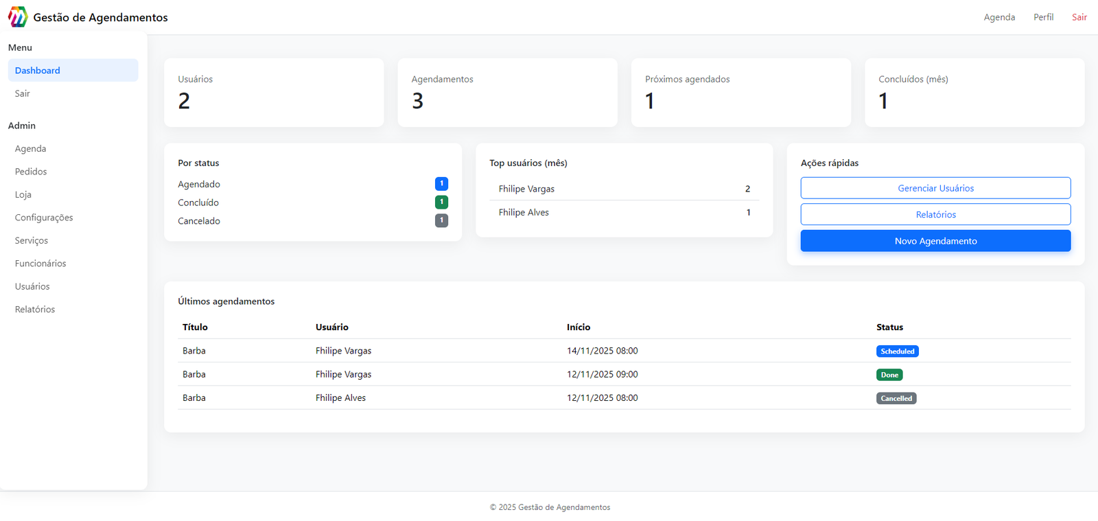Agenda online com horários disponíveis