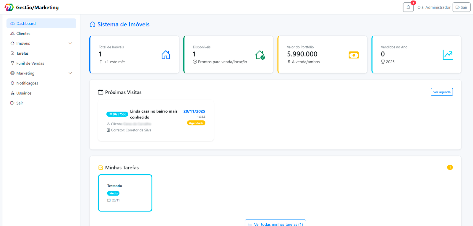 Gestão de imóveis com cadastro e status